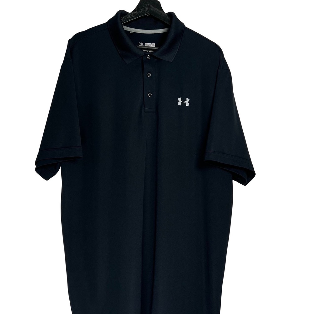 Under Armour Mens HeatGear Loose Fit‎ Polo Shirt Black 2XL Short Sleeve Golf Tee
